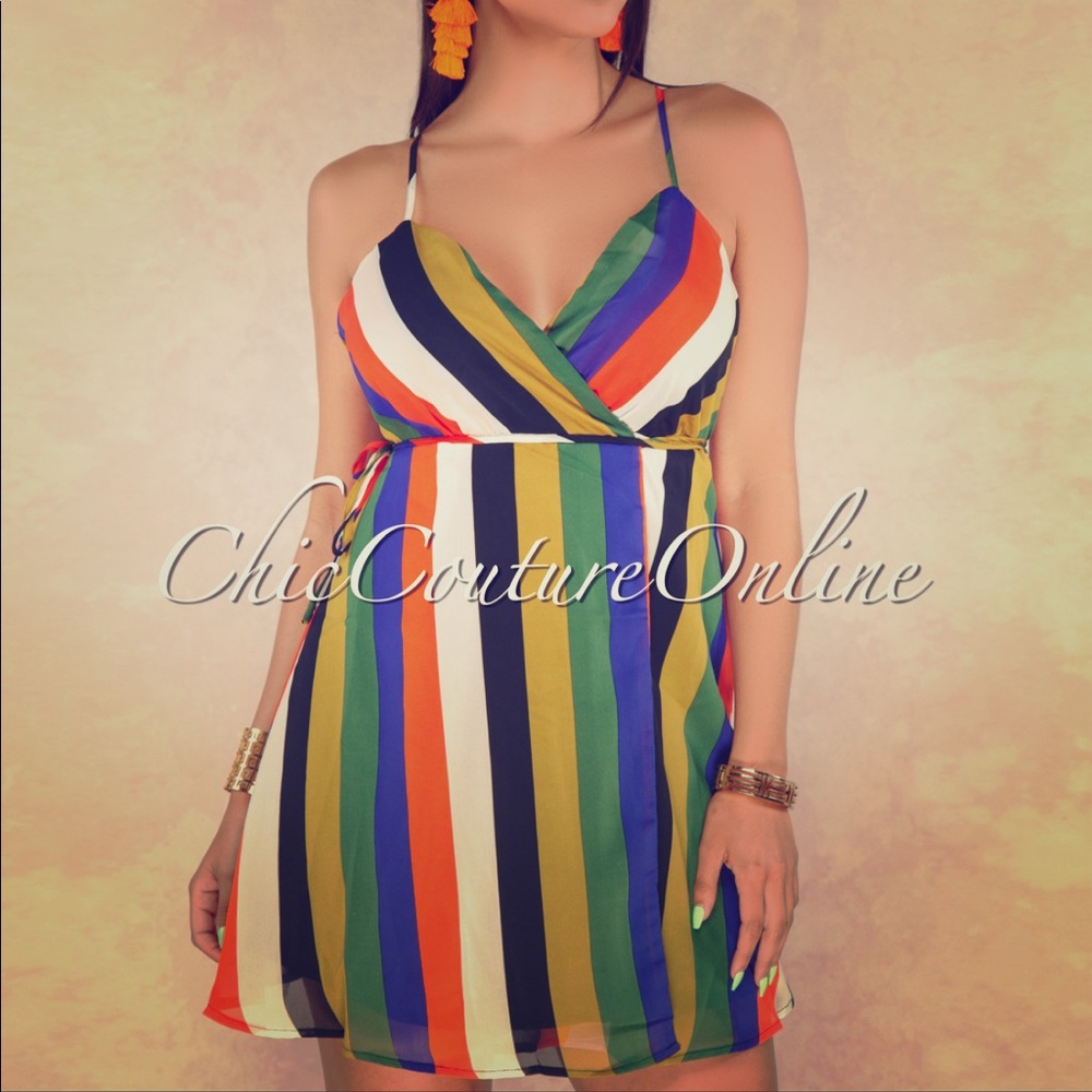 Multi Color Stripe Wrap Dress